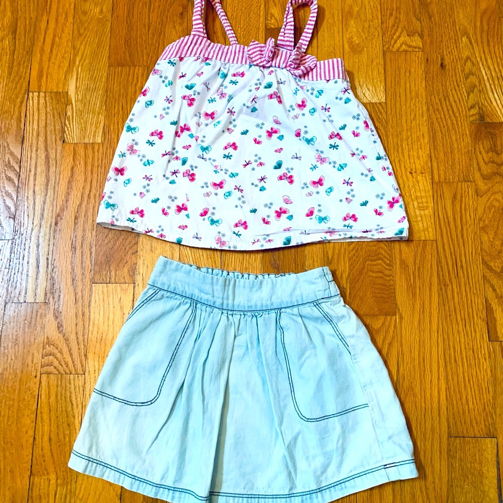 Girls Set Sz 4/5 :Peek Light Blue Denim Skirt & Gymboree Adj Strap Top Matching